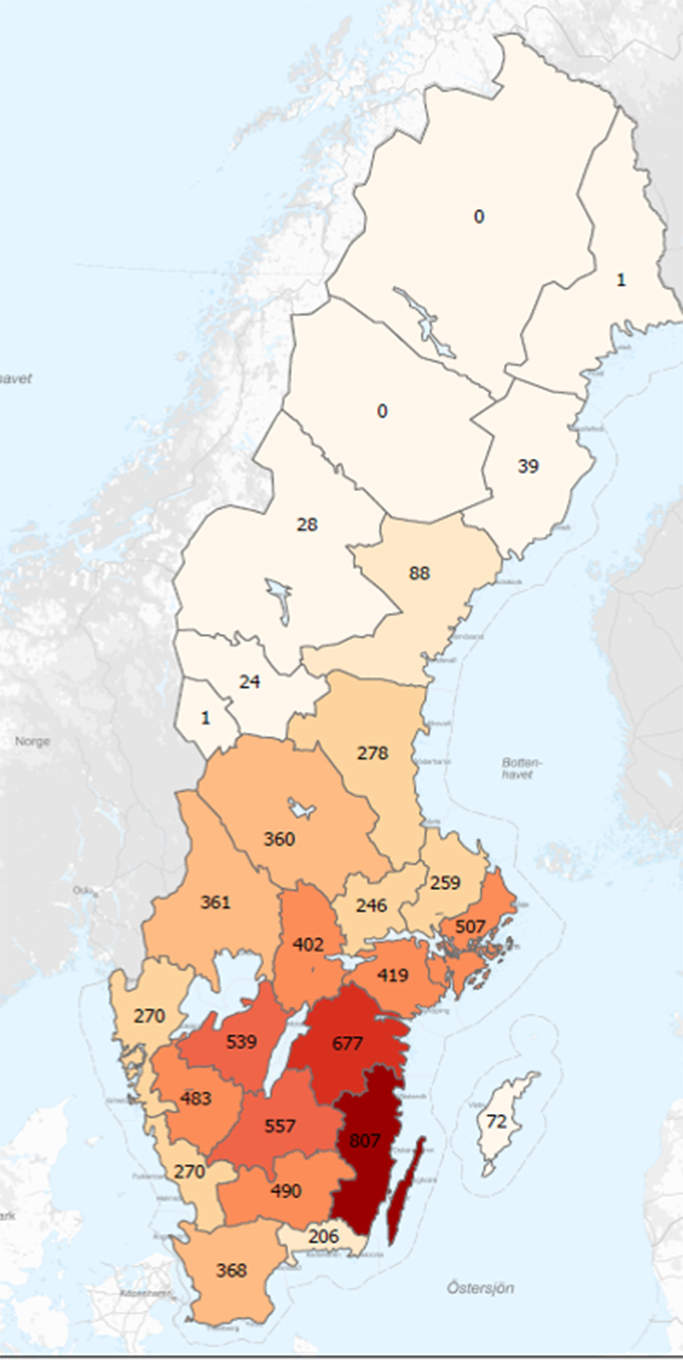 Uttaget av grot sker främst i södra Sverige trots att den största potentialen för mer uttag finns i norra Sverige. Uttag 2020, GWh. Källa: Skogsforsk.